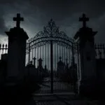 Cemetery Gate Iron Fence Dark Sky