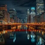 Chicago Loop River Reflection Night