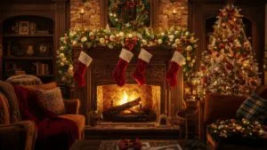 Christmas Stockings Hung by Hearth