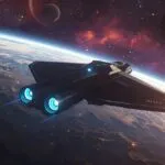 Cinematic Spaceship Orbiting Planet Scene