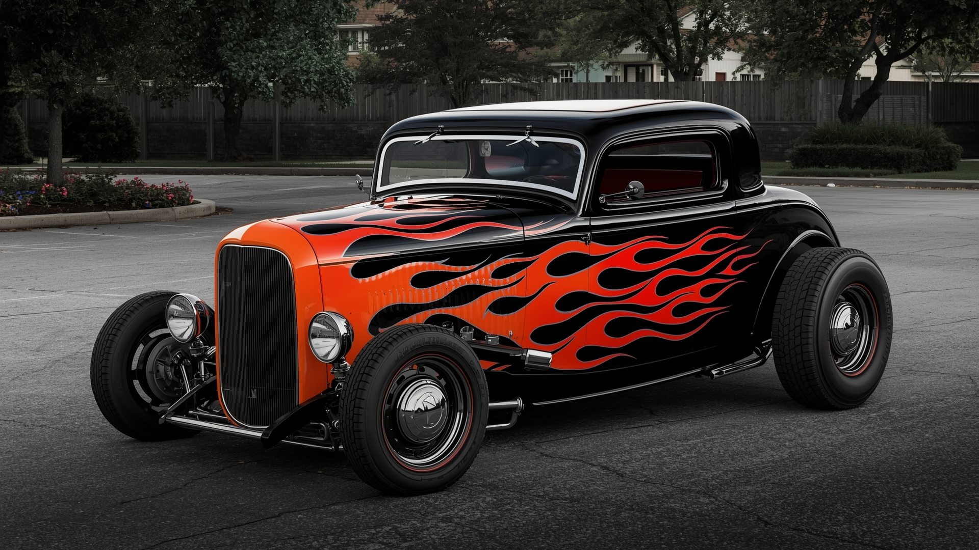 classic american hot rod flame paint job wallpaper, cars & vehicles, classic american, customized, flame, hot rod, paint job, v8, desktop, mobile, background