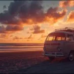 Classic Volkswagen Bus Beach Sunset