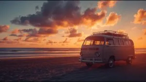 Classic Volkswagen Bus Beach Sunset