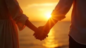 Couple Hands Intertwined Sun Flare Warm Light