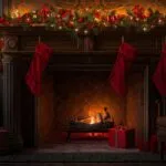 Cozy Fireplace with Christmas Stockings Hanging
