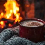 Cozy Winter Scene Hot Cocoa Mug Fire