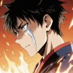 Crying Hero Surrounded by Fire Ash Cinematic