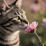 Cute Cat Sniffing a Flower Close-Up