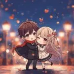 Cute Chibi Couple Hugging Anime Style Art