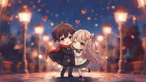 Cute Chibi Couple Hugging Anime Style Art