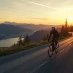 Cyclist on Mountain Road at Sunrise