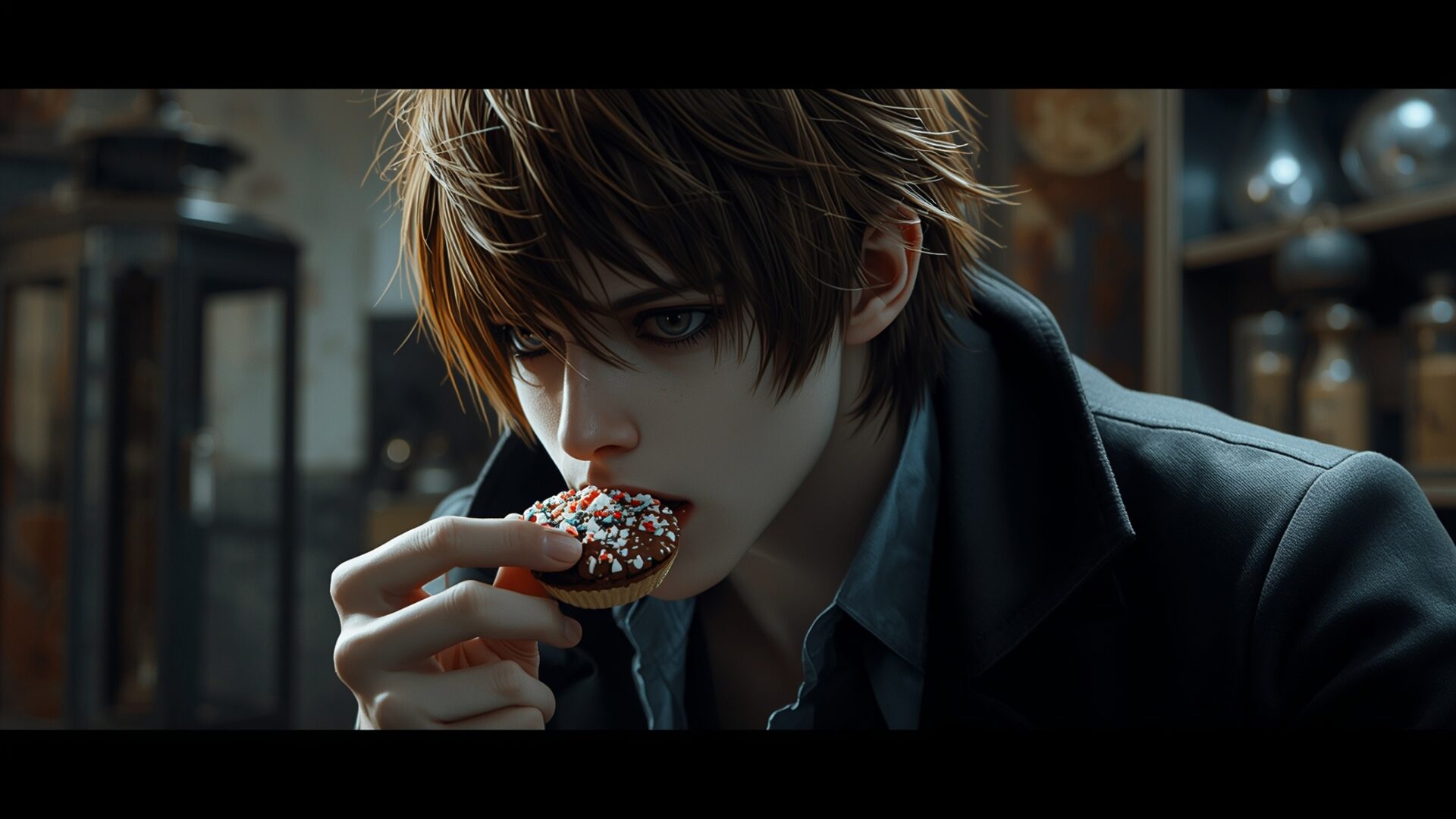 death note l eating sweets portrait wallpaper, anime, death note, detective, l, mystery, psychological, sweets, desktop, mobile, background