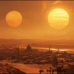 Desert City Oasis Under Two Suns