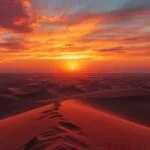 Desert Dunes Sunset Scenery Red Orange