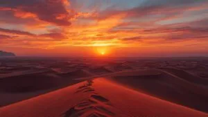 Desert Dunes Sunset Scenery Red Orange