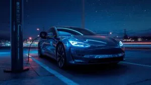 Electric Car Charging at Night