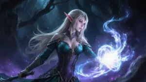 Elven Sorceress Casting Arcane Spell