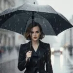 Emma Watson Walking in Rain with Umbrella