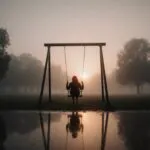 Empty Swing Set in Misty Sunset Park