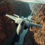Fighter Jet Flying Through Canyon