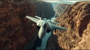 Fighter Jet Flying Through Canyon