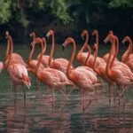 Flamingo Group Standing in Shallow Water