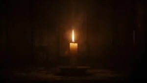 Flickering Candle Beside Old Photo