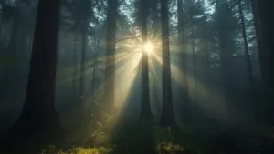 Foggy Morning Redwood Forest Sun Rays