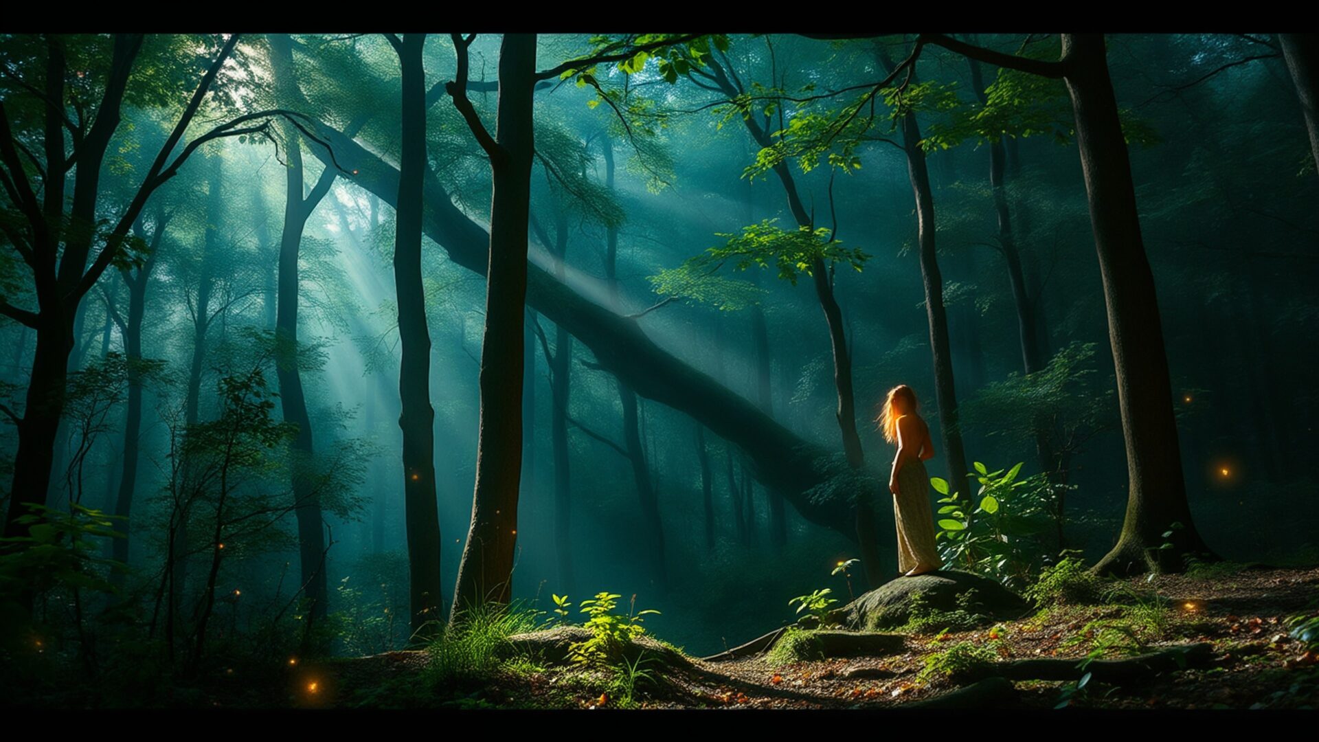 forest nymph luminous glade scene wallpaper, fantasy, forest, glade, luminous, magic, nature, nymph, desktop, mobile, background