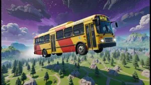 Fortnite Battle Bus Flying Over Map