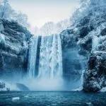 Frozen Waterfall in a Deep Canyon