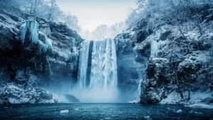 Frozen Waterfall in a Deep Canyon