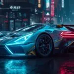 Futuristic Cyberpunk Neon Sports Car