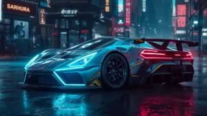 Futuristic Cyberpunk Neon Sports Car