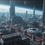 Futuristic Sci-Fi City Space Colony View