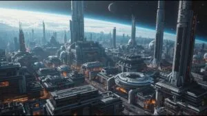 Futuristic Sci-Fi City Space Colony View