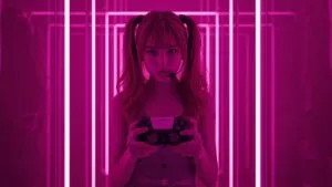 Gamer Girl Controller Neon Reflections