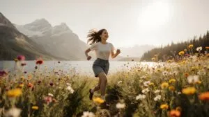 Girl Running Through Wildflowers
