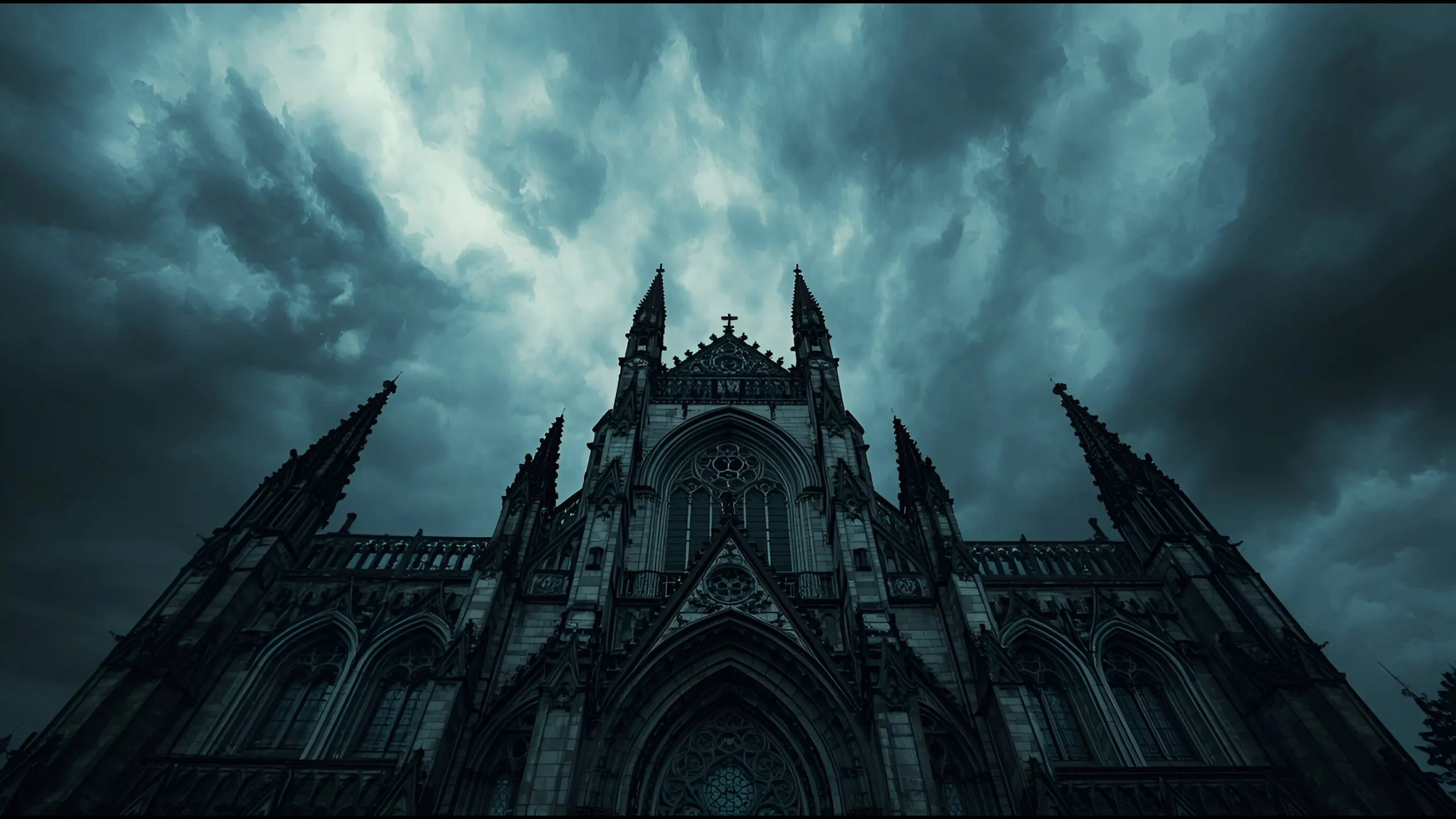 Gothic Cathedral Dark Stormy Sky Wallpaper 2K QHD (2560x1440) - HDPeek.com