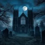 Gothic Cathedral Moonlight Cemetery View