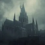 Gothic Cathedral Spires Touching the Foggy Sky