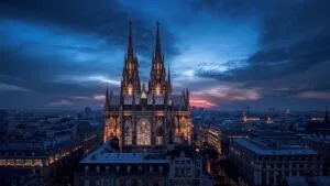 Gothic Cathedral Towers at Twilight