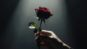 Hand Holding Single Wilted Rose Dark