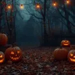 Happy Halloween Pumpkins Spooky Night Scene