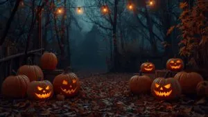 Happy Halloween Pumpkins Spooky Night Scene