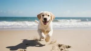 Happy Labrador Puppy Beach Day