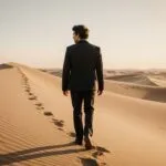Harry Styles Walking Through Desert Dunes at Dawn