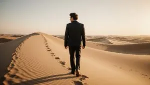 Harry Styles Walking Through Desert Dunes at Dawn