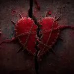 Heart Sewn with Stitches Pain and Repair