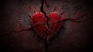 Heart Sewn with Stitches Pain and Repair